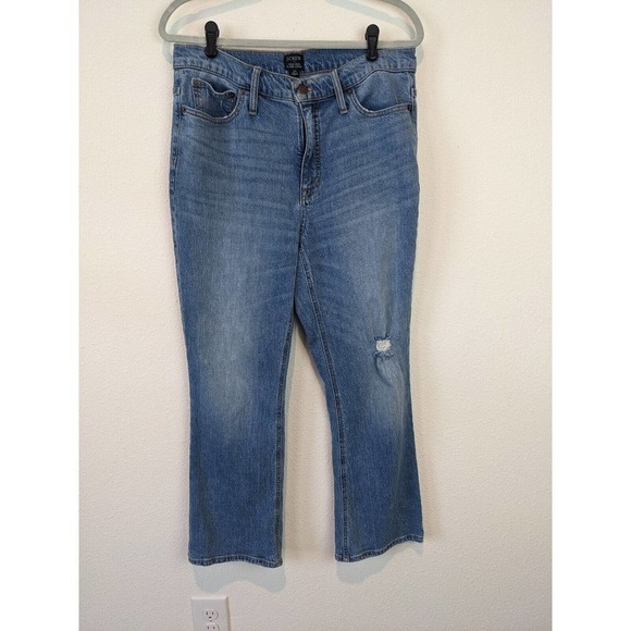 J Crew Re-Imagined High-Rise Flare Crop Jeans Blue Denim Sz 30 Distressed - Picture 1 of 10